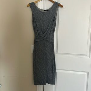 Subtle blue and white striped shift dress